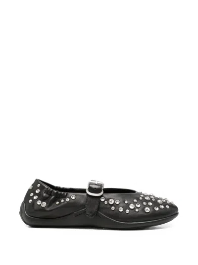 Ash Studded Leather Ballerinas In Black