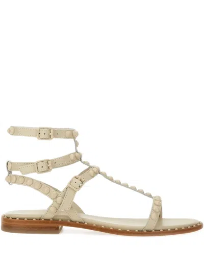 Ash Studded Leather Flat Sandals In White