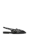 Ash Studded Ruched Flat Pumps In Black