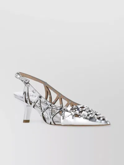 Ash Studded Silver Slingback Sandals With Kitten Heel
