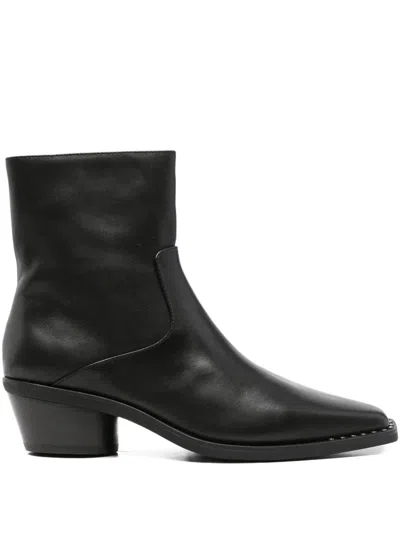 Ash Studded Toe Leather Ankle Boots With Side Zip And 5 Cm Heel In Nero