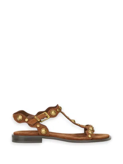 Ash Stud-embellished T-bar Sandals In Brown