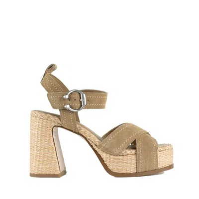 Ash Suede And Raffia Heeled Sandal In Brown