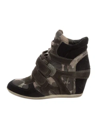 Pre-owned Ash Suede Camouflage Print Wedge Sneakers In Green