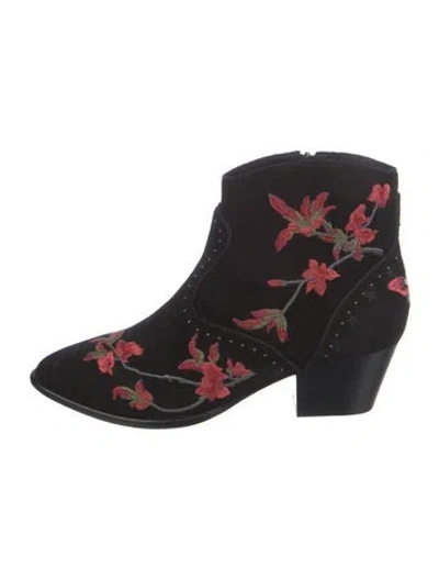 Pre-owned Ash Suede Floral Print Western Boots In Black