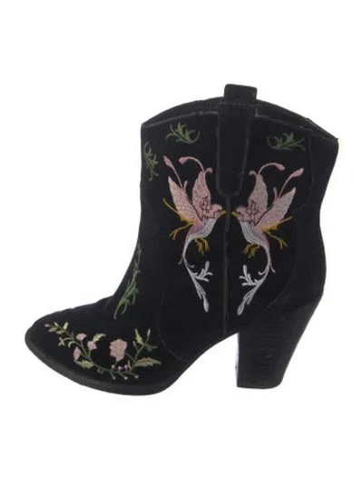 Pre-owned Ash Suede Floral Print Western Boots In Black
