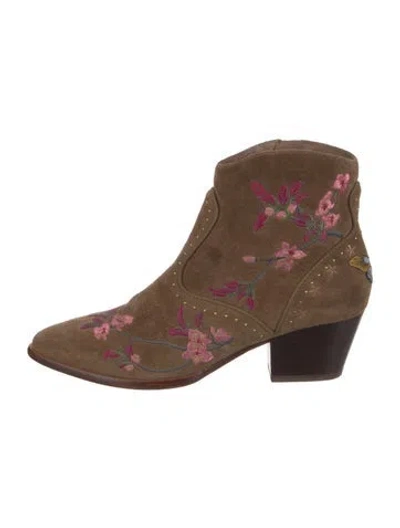 Pre-owned Ash Suede Floral Print Western Boots In Brown