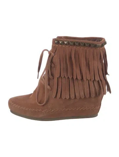 Pre-owned Ash Suede Fringe Trim Accent Boots In Brown