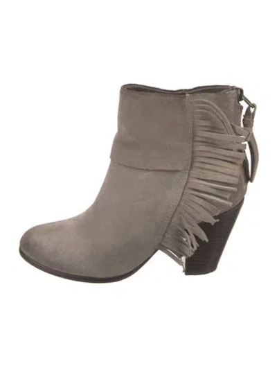 Pre-owned Ash Suede Fringe Trim Accent Moto Boots In Gray