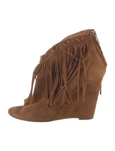 Pre-owned Ash Suede Fringe Trim Accent Pumps In Brown