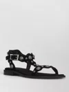 Ash Suede Leather Flat Sandals Ankle Strap In Black