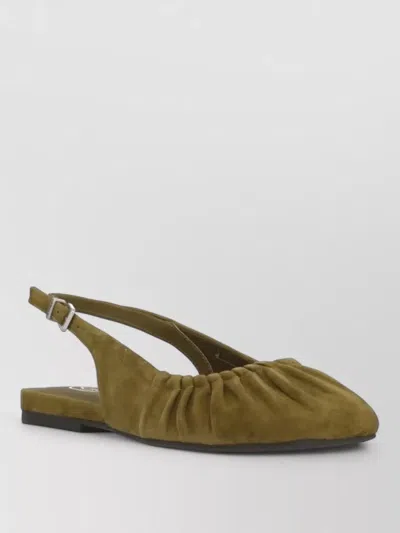 Ash Suede Slingback Ballerina Shoes Square Toe In Green
