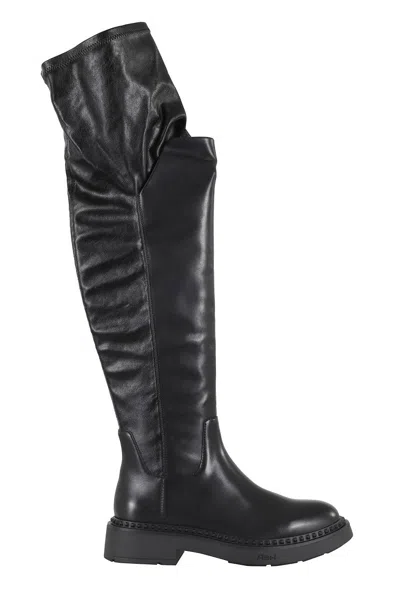 Ash Tall Leather Boots In Black