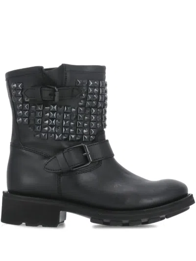 Ash Tennessee Rockstudded Buckled Boots In Black