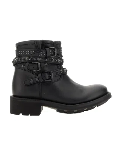 Ash Buckle-studded Leather Boots In Black