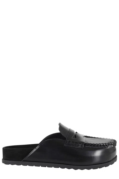 Ash Round Toe Mules In Black