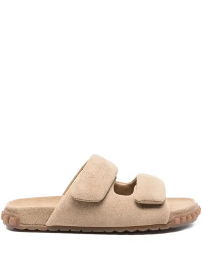 Ash Twist Double-strap Suede Sandals In Gold