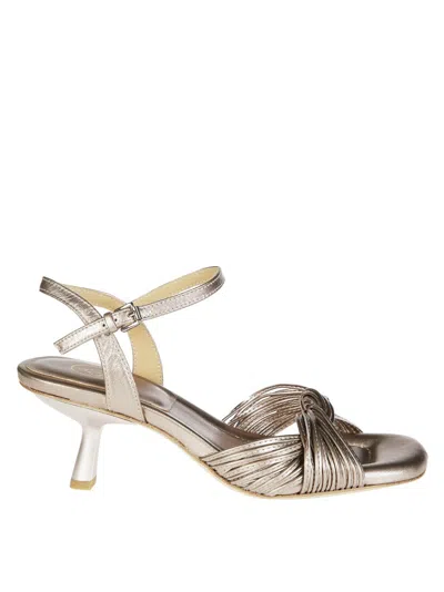 Ash Knotted Metallic Mid Heel Open Toe Sandals In Neutral