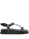 Ash Studded Open Toe Lace-up Rubber Sole In 黑色