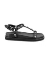 Ash Studded Open Toe Lace-up Rubber Sole In Black