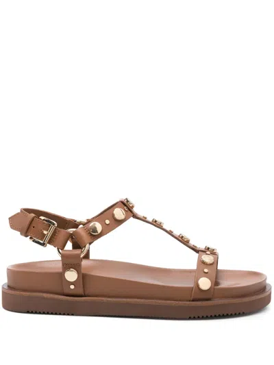 Ash Ugo Tan Leather Studded Sandals In White
