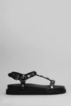 Ash Studded Open Toe Lace-up Rubber Sole In Black