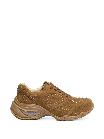 Ash Verve Stud-embellished Suede Low-top Sneakers In Brown