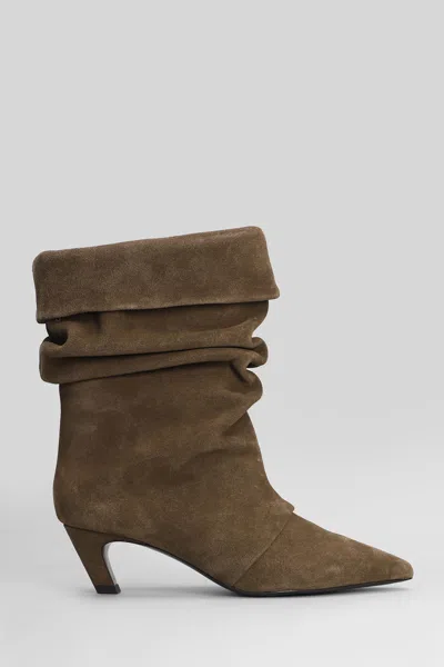 Ash Virgee High Heels Ankle Boots In Taupe Suede In Brown