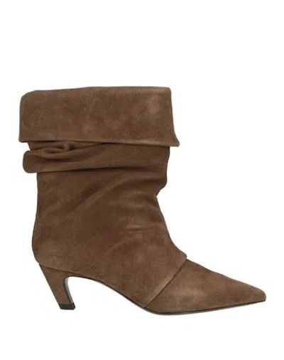 Ash Virgee Woman Ankle Boots Khaki Size 9 Leather In Beige
