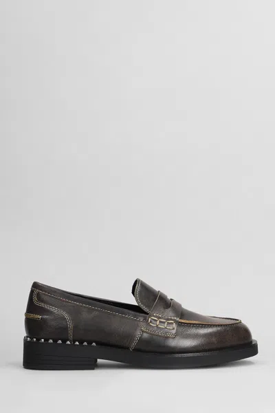 Ash Winona Loafers In Black Leather In T.moro