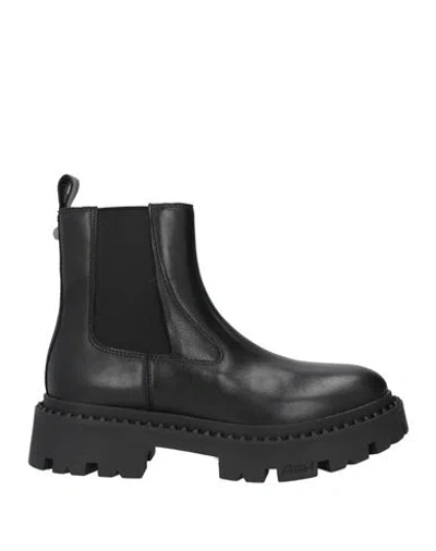 ASH ASH WOMAN ANKLE BOOTS BLACK SIZE 8 LEATHER, ELASTIC FIBRES
