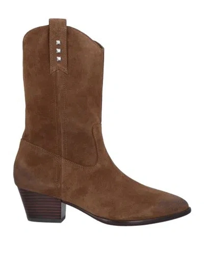 Ash Woman Ankle Boots Camel Size 10 Leather In Beige