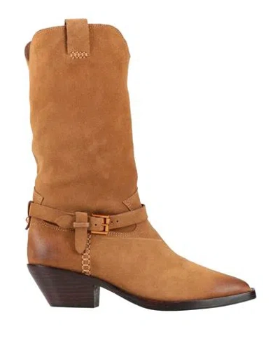 Ash Woman Ankle Boots Camel Size 7 Leather In Black