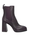 Ash Woman Ankle Boots Dark Purple Size 8 Leather In Purple