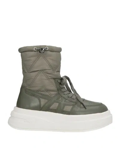 Ash Woman Ankle Boots Military Green Size 8 Leather, Textile Fibers