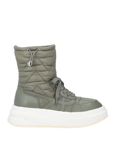 Ash Woman Ankle Boots Sage Green Size 8 Leather, Textile Fibers In Multi