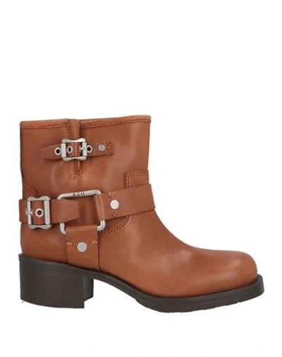 Ash Woman Ankle Boots Tan Size 8 Leather In Brown