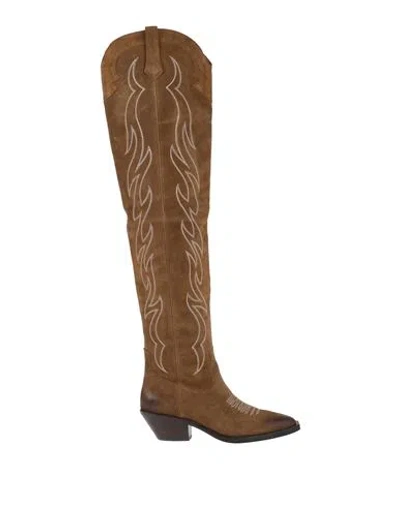 Ash Woman Boot Camel Size 8 Leather In Beige