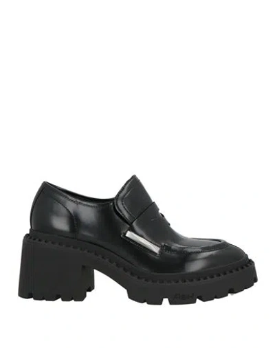 Ash Woman Loafers Black Size 8 Leather, Metal