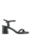 Ash Jody Bis Black Leather Studded Block Heel Sandals In Black