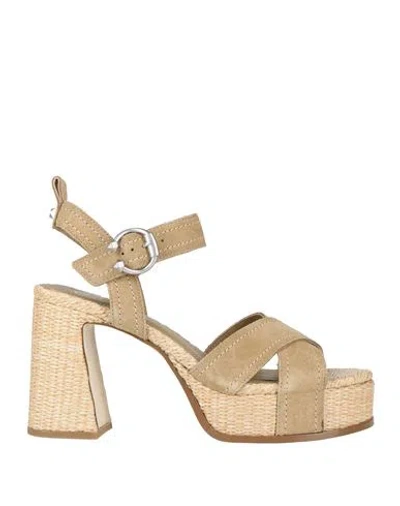 Ash Woman Sandals Khaki Size 7 Leather In Nude