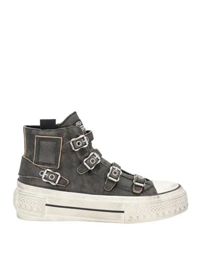 Ash Woman Sneakers Black Size 11 Leather In Gray