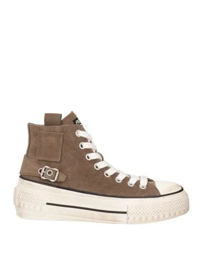 Ash Woman Sneakers Khaki Size 8 Leather In Marrone Marroni