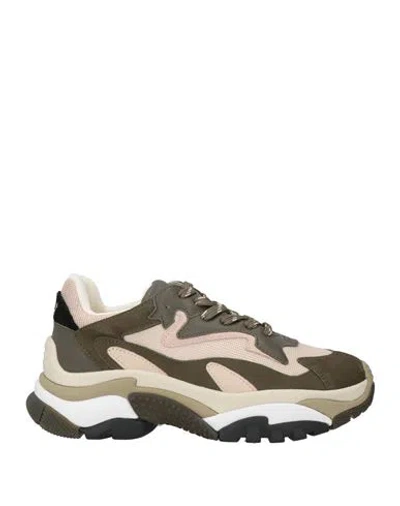 Ash Woman Sneakers Military Green Size 7 Leather, Textile Fibers