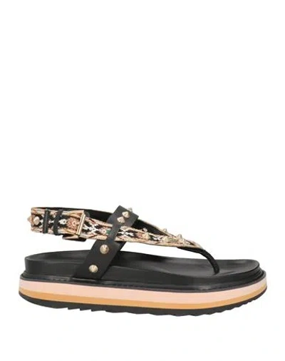 Ash Woman Thong Sandal Black Size 6 Textile Fibers, Leather