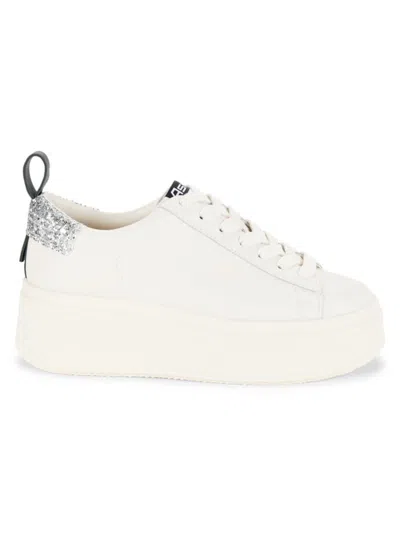 Ash Women's As-move Glitter Trim Leather Platform Sneakers In Gardenia Silver