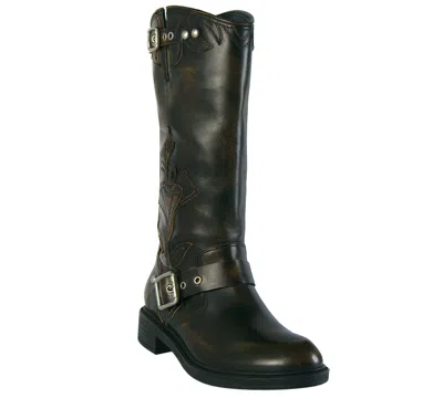 Ash Women's Flax Mid Calf Boots In Black Distressed Leather