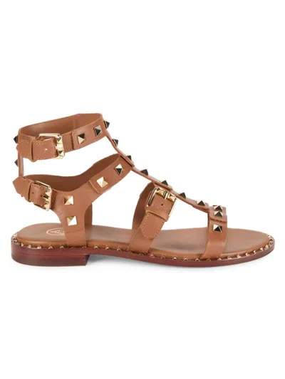 Ash Women's Pacific Studded Leather Flat Sandals In Brown
