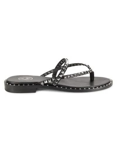 Ash Women's Pulse Pyramid Stud Leather Flat Sandals In Black