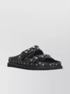 Ash Ultra Black Leather Studded Two Bar Mules